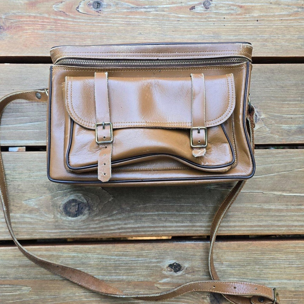 Vintage Perrin California Leather Camera Bag Brown Cowhide No. 605 - Mid Century - Picture 2 of 7